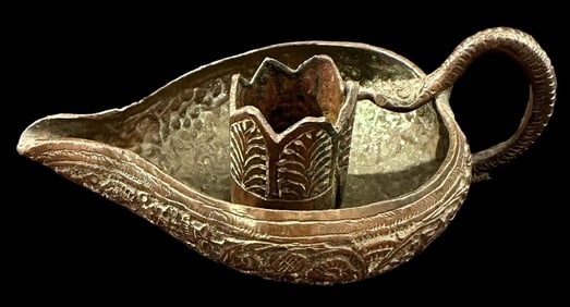 Antique Metal Candle Holder with Snake Handle