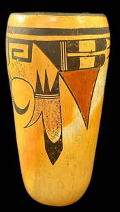 Antique Hopi Pottery Vase: Antique Hopi pottery tall vase. Old. Unsigned. Measures 7" tall with a 3" top opening. Domestic shipping $16. USPS shipping cost only, no additional fees for in-house materials or handling. Internatio