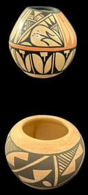 Lot of Two Acoma Pueblo Miniature Vases Signed JMT amd Delores Toya