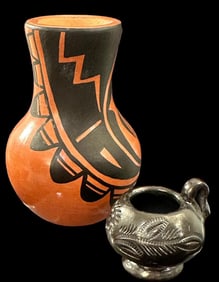 Lot of Two Miniature Native American Vessels Santa Clara Redware