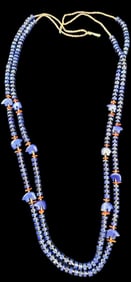 Native American Double Strand Lapis Coral and Shell Necklace Bear Fetishes