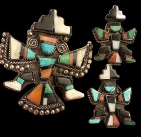 Zuni Knifewing Pin and Earring Set