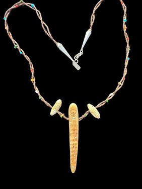 Zuni Signed Quandelacy Sterling and Turquoise  Corn Maiden Necklace