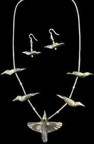 Native American Carved Necklace and Earrings
