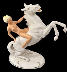 Nude Woman on Horse Western German Schaubach-Kunst Porcelain Art Nouveau