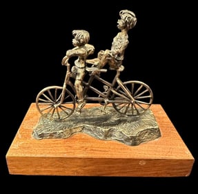 Signed Don Levin Bronze Statue Boys on Bicycles