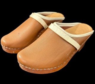 Leather and Wood Clog Shoes Handmade Vintage