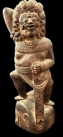 Indonesian Hand Carved Wood Demon Warrior Antique