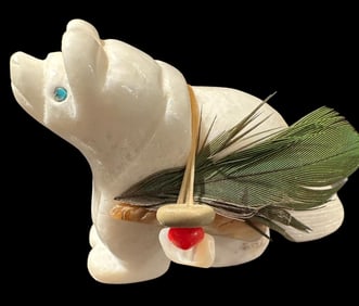 Carved Stone Zuni Bear Fetish Hallmark Signed