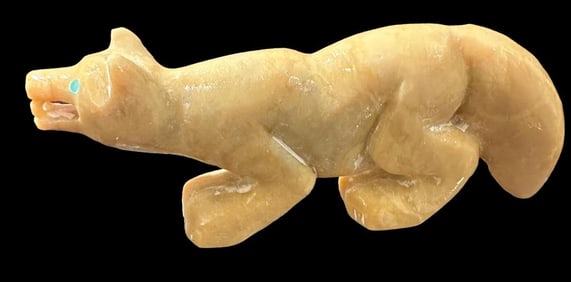 Carved Zuni Wolf Fetish Turquoise Eye