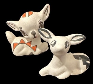 Lot of Two Isleta Pueblo Deer Figures Signed Liz O.