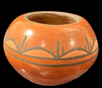 Signed ET Zia Pueblo Miniature Red Clay Pottery Bowl