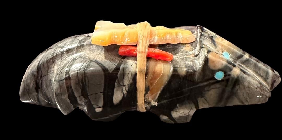 Native American Side By Side Wolf Fetish: Native American side by side wolf fetish. Unsigned. Accented with coral and turquoise eyes. Measures 3" long. Domestic shipping $8. USPS shipping cost only, no additional fees for in-house materials o