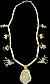 Necklace with Sterling Wolf Pendant and Wolf Bead Spacers