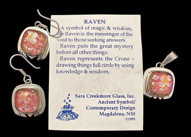 Dichroic Glass and Sterling Earring and Pendant Set with Etched Kokopelli Sara Creekmore