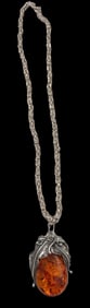 Amber and Sterling Pendant Necklace