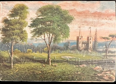 Austrian Painted Wood Panel Oil on Wood