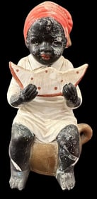 Black Americana Bisque Girl Figure on Chamber Pot