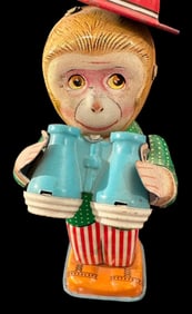 Japanese Mechanical Wind-Up Monkey Toy Vintage