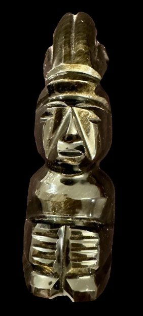Gold Sheen Obsidian Carved Aztec Central American Figure Ca. 1940s