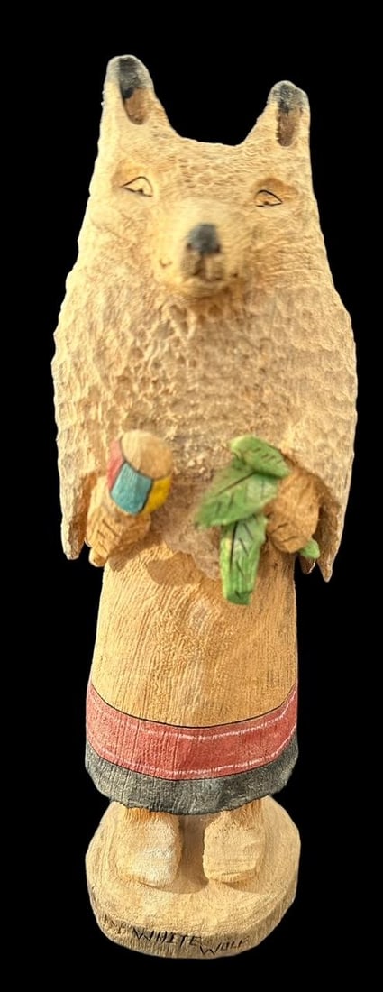 Hopi Wood Carved "White Wolf" Kachina Signed Wally (1 of 5)