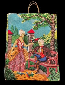 Antique Micro-Beaded Drawstring Purse Victorian Image Bright Colors