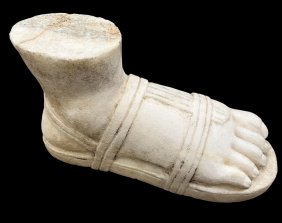 Carrara Marble Roman Sandal Right Foot Garden Sculpture