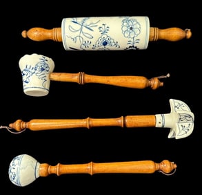 Set of Four Meissen Blue Onion Kitchen Accessories