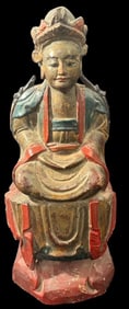 Polychrome Carved Wood Chinese Amitayus Buddha