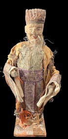 Chinese Hand Carved Wood Figure With Human Hair - Ca 1850s