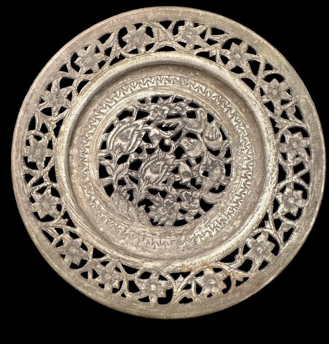 Antique Persian Silver Overlay Copper Plate (1 of 3)