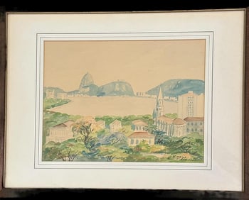 Original Signed Watercolor of Sugarloaf Mountain, Rio De Janeiro