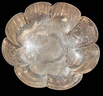 Mid-Century Sanborns Mexico Sterling Scalloped Design Bowl: Sanborns sterling bowl marked, and artisan signed with an owl. Made in Mexico. Weighs 200g. Measure 1.75" x 6". Domestic shipping $12. USPS shipping cost only, no additional fees for in-house material