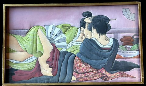 Original Japanese Erotic Art Painting on Fabric Signed