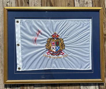 1995 British Open Commemorative Flag - Signed John Daly: 124th British open 1995 commemorative flag. Signed by John Daly. Nicely embroidered. Framed measures 26.5" x 21". Flag measures 20" x 13.5". Domestic shipping $30 USPS shipping cost only, no additiona