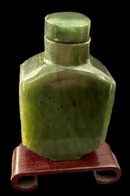 Jade Snuff Bottle with Rosewood Stand