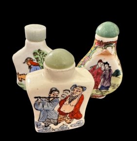 Lot of Three Painted Porcelain Snuff Bottles Signed