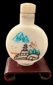 Marble Mount Fuji Snuff Bottle with Wood Stand