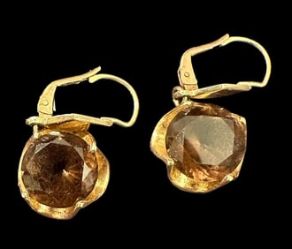 14K Gold and Smoky Quartz Earrings