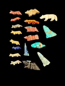Lot of 18 Mini Zuni Fetishes Various Stone and Animals