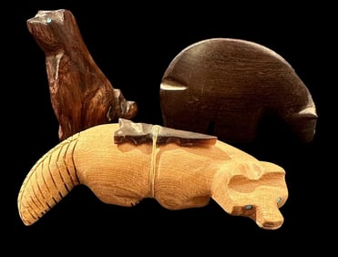 Lot of Three Carved Wood Zuni Fetishes Bear and Fox