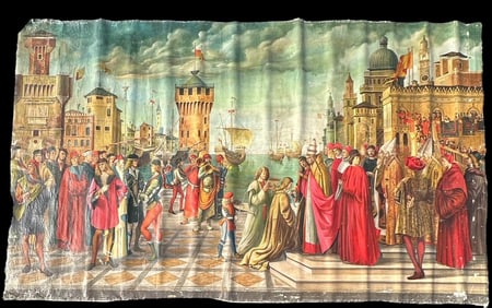 Huge Oil on Canvas Wall Mural Antiquated European