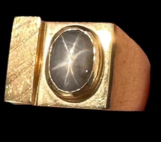 14K Gold and Grey Star Sapphire Men's Ring