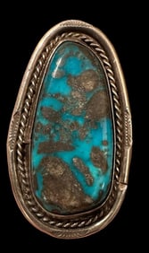 Navajo Turquoise Ring with Silver Throughout