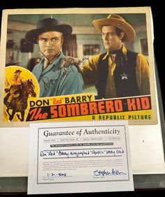 Don "Red" Barry Signed "The Sombrero Kid" Movie Lobby Card