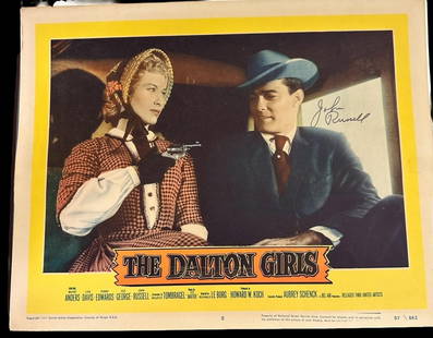 John Russell Signed "The Dalton Girls" Movie Lobby Card: John Russell signed "The Dalton Girls" movie lobby card. Measures 14" x 11". Domestic shipping $8. USPS shipping cost only, no additional fees for in-house materials or handling. International