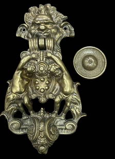 Antique Italian Bronze Baroque Grotesque Demon/Cherub Door Knocker: Antique Italian bronze Baroque/Grotesque demon/cherub door knocker with taper. Measures 11". Domestic shipping $16. USPS shipping cost only, no additional fees for in-house materials or handling. Inte