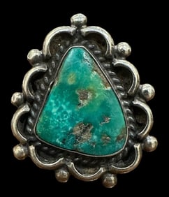 Julian Lovato Signed Santo Domingo Sterling and Turquoise Ring