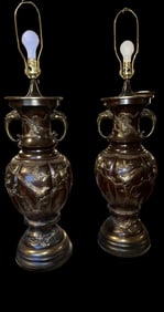 Meiji Period Japanese Bronzed Metal Vases