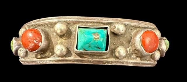 Native American Old Pawn Cuff Bracelet Turquoise and Coral (1 of 3)